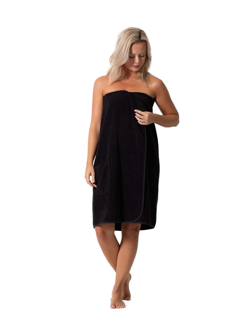 Robe Direct Womenâ€™s Terry Cloth Spa and Bath Towel Wrap with Adjustable Closure & Elastic Top (Black, Large/One Size) - Image 2